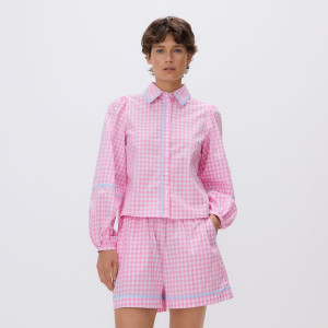 Szorty w kratę - S - pastelowy róż - damska - Reserved - 949IL-03X