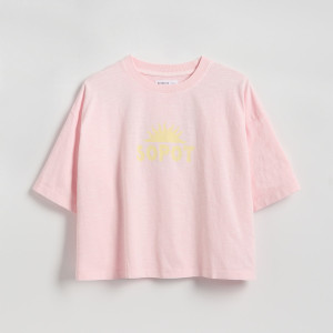Luźny t-shirt z nadrukiem - 122/128 (6-8 lat) - różowy - dziewczynki - Reserved - 950HT-30X