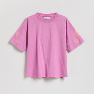 Luźny t-shirt z nadrukiem - 152 (11 lat) - lawendowy - dziewczynki - Reserved - 953HT-04X