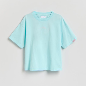 Luźny t-shirt z nadrukiem - 122 (6-7 lat) - jasnoturkusowy - dziewczynki - Reserved - 953HT-06X