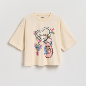 T-shirt Lilo i Stitch - 134/140 (8-9 lat) - kremowy - dziewczynki - Reserved - 955HT-02X