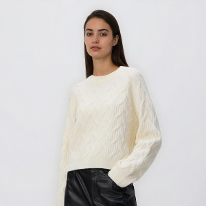 Strukturalny sweter - XL - kremowy - damska - Reserved - 955IL-02X
