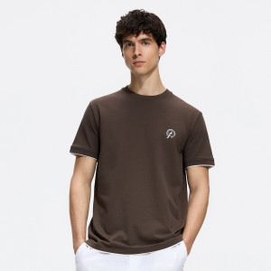 T-shirt regular z haftem - S - ciemnobrązowy - męska - Reserved - 956HL-89X