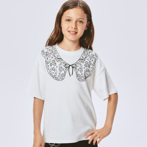 T-shirt z imitacją kołnierza - 122/128 (6-8 lat) - złamana biel - dziewczynki - Reserved - 957HT-01X