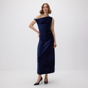 Welurowa sukienka maxi - L - granatowy - damska - Reserved - 959GA-59X