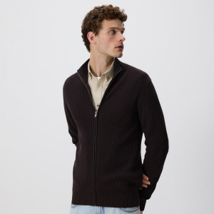 Rozpinany sweter z golfem - S - ciemnobrązowy - męska - Reserved - 960GC-89X