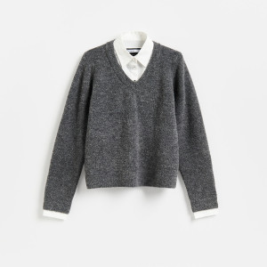 Sweter z domieszką alpaki - L - ciemnoszary - damska - Reserved - 960KL-90M