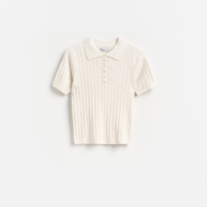 Sweter z krótkimi rękawami - XL - kremowy - damska - Reserved - 961KK-02M