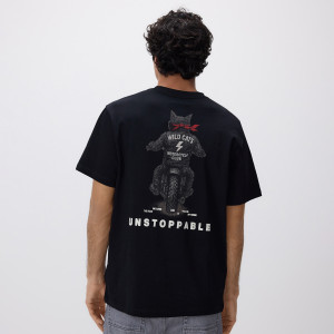 T-shirt comfort z nadrukiem - M - czarny - męska - Reserved - 962HL-99X
