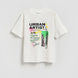Bawełniany t-shirt z nadrukiem - 116 (5-6 lat) - biały - chłopcy - Reserved - 962HR-00X