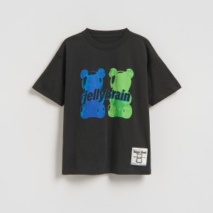 Bawełniany t-shirt z nadrukiem - 146/152 (10-11 lat) - czarny - chłopcy - Reserved - 963HR-99X