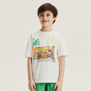 T-shirt z nadrukiem - 116 (5-6 lat) - złamana biel - chłopcy - Reserved - 965IS-01X