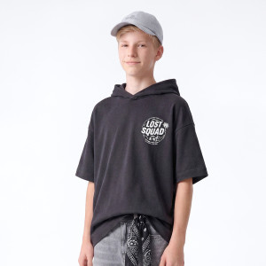 Bawełniany t-shirt z kapturem - 164 (13 lat) - czarny - chłopcy - Reserved - 966IX-99X