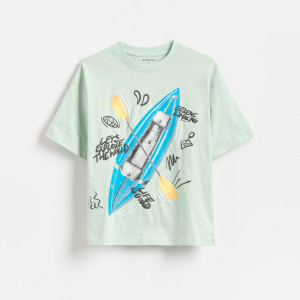 Bawełniany t-shirt z nadrukiem - 116 (5-6 lat) - jasnoniebieski - chłopcy - Reserved - 970IS-05X