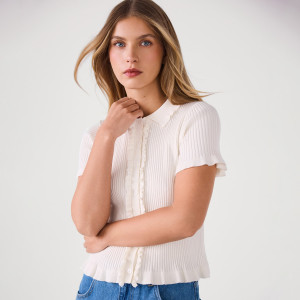 Sweter z krótkim rękawem - XL - złamana biel - damska - Reserved - 970JH-01X