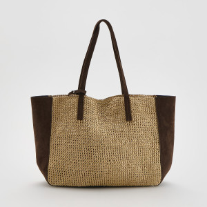 Pleciona torebka shopper z saszetką - ONE SIZE - brązowy - damska - Reserved - 972CM-98X