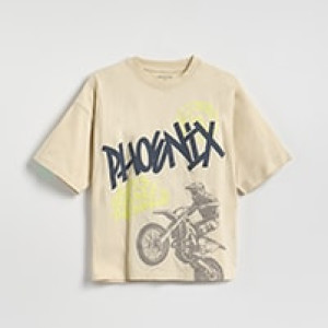 Bawełniany t-shirt z nadrukiem - 134 (8 lat) - beżowy - chłopcy - Reserved - 972IS-08X