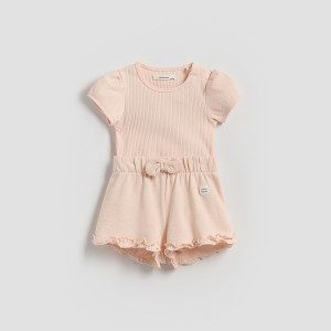 Bawełniany komplet z szortami - 62 (1-3 m.) - pastelowy róż - dziewczynki - Reserved - 9732X-03X