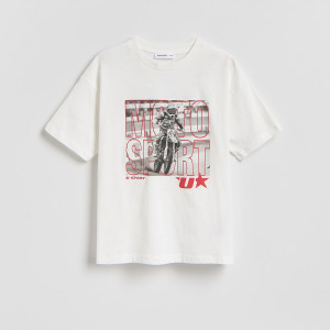 T-shirt z nadrukiem - 128 (7-8 lat) - złamana biel - chłopcy - Reserved - 974IS-01X