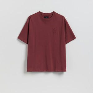T-shirt boxy z nadrukiem na plecach - M - bordowy - męska - Reserved - 975HL-83X