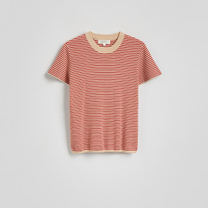 Bawełniany t-shirt w paski - XL - beżowy - damska - Reserved - 976EG-08X
