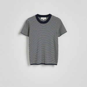 Bawełniany t-shirt w paski - XS - granatowy - damska - Reserved - 976EG-59X