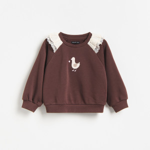 Bluza z falbankami - 116 (5-6 lat) - ciemnobrązowy - dziewczynki - Reserved - 976KB-89X