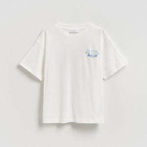 T-shirt z nadrukiem na plecach - 134 (8 lat) - złamana biel - dziewczynki - Reserved - 978HT-01X