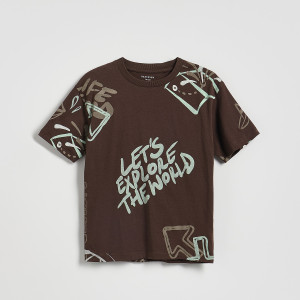 Bawełniany t-shirt - 140 (9 lat) - ciemnobrązowy - chłopcy - Reserved - 978IS-89X