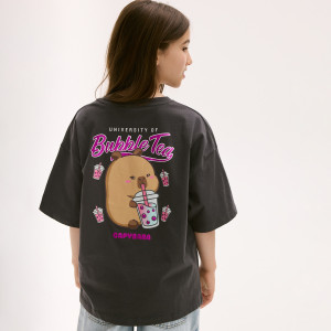 T-shirt Kapibara CapyFun - 134 (8 lat) - ciemnoszary - dziewczynki - Reserved - 979HT-90X