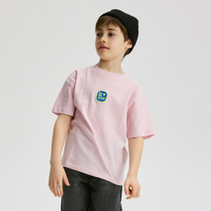 Bawełniany t-shirt z aplikacją - 158 (12 lat) - pastelowy róż - chłopcy - Reserved - 979IS-03X