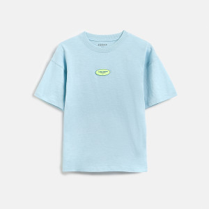 Bawełniany t-shirt z aplikacją - 164 (13 lat) - jasnoniebieski - chłopcy - Reserved - 979IS-05X