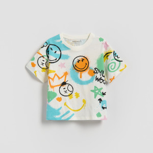 T-shirt SmileyWorld® - 116 (5-6 lat) - złamana biel - chłopcy - Reserved - 984HR-01X