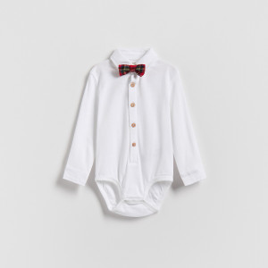 Bawełniane body z muszką - 86 (12-18 m.) - biały - chłopcy - Reserved - 986FG-00X