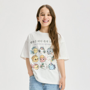 Bawełniany t-shirt z nadrukiem - 116 (5-6 lat) - złamana biel - dziewczynki - Reserved - 987HT-01X