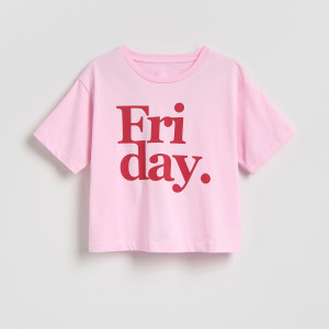 Luźny t-shirt z nadrukiem - 116 (5-6 lat) - pastelowy róż - dziewczynki - Reserved - 991HT-03X