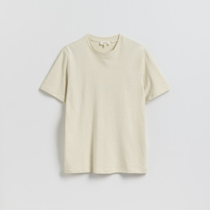 T-shirt regular fit z lnem - S - złamana biel - męska - Reserved - 993IR-01X