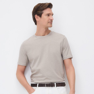 T-shirt regular fit z lnem - M - beżowy - męska - Reserved - 993IR-08X