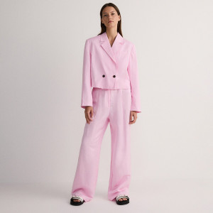 Spodnie z lnem i wiskozą - 40 - pastelowy róż - damska - Reserved - 9968Z-03X