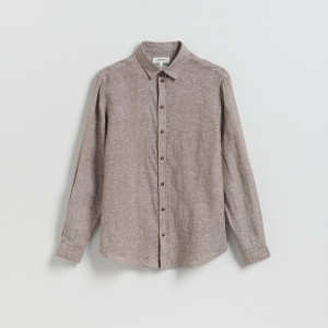 Lniana koszula slim fit - S - brązowy - męska - Reserved - 997IR-84M
