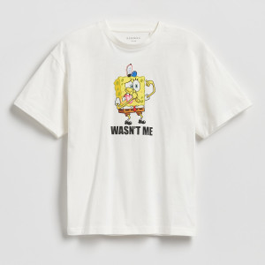 T-shirt SpongeBob - 122 (6-7 lat) - złamana biel - chłopcy - Reserved - 997IS-01X
