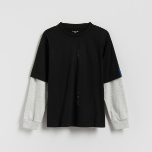 Bawełniany longsleeve - 116 (5-6 lat) - czarny - chłopcy - Reserved - 998HR-99X