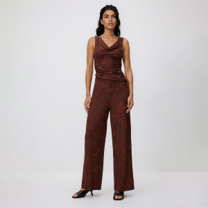 Spodnie z wiskozą - L - ciemnobrązowy - damska - Reserved - 998HS-89X