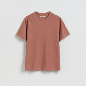 T-shirt regular z bawełny - S - brązowy - męska - Reserved - 999HL-84X
