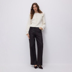 Woskowane jeansy wide leg - 36 - mahoniowy - damska - Reserved - TV740-93J