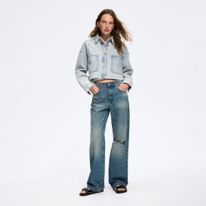 Jeansy straight z przetarciami - 32 - granatowy - damska - Reserved - UB159-95J