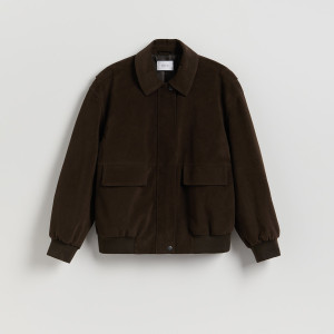 Kurtka oversize z imitacji zamszu - L - ciemnobrązowy - damska - Reserved - UB874-89X