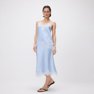 Spódnica midi z koronką - L - jasnoniebieski - damska - Reserved - UE545-05X