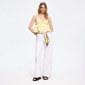 Jeansy wide leg z chustą - 34 - biały - damska - Reserved - UR316-00J