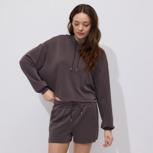 Szorty z wiskozą - L - brązowy - damska - Reserved - VI094-84X